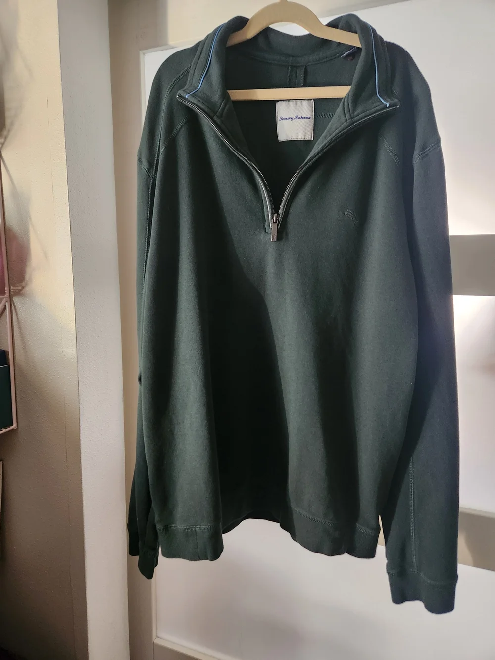 Tommy Bahama Dark Green Half-Zip Sweater with Blue Trim